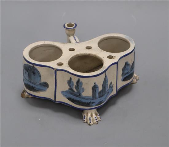 A pottery inkstand, c.1800, with a pearlware type glaze height 8.5cm